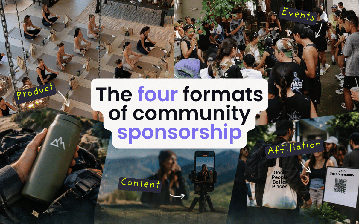 The four formats of community sponsorship: product, events, content, affiliation
